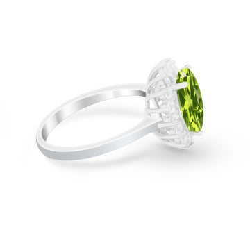 Floral Halo Oval Wedding Engagement Simulated Peridot CZ Ring 925 Sterling Silver